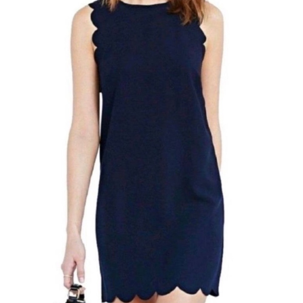 Jcrew Factory Navy Blue Scalloped Sleeveless Dress